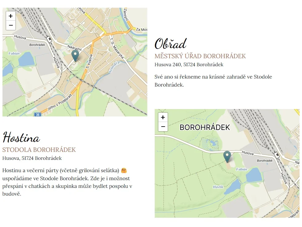 Interaktivní mapa místa konání svatby