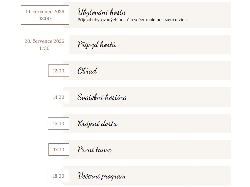 Program svatebního dne